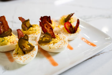 Spicy Deviled Eggs with Jalapeno Candy